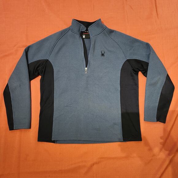 Spyder Mens Sz L Pullover Blue/Grey Black Half Zip Fleece Sweater Thermal Ski - Picture 10 of 10